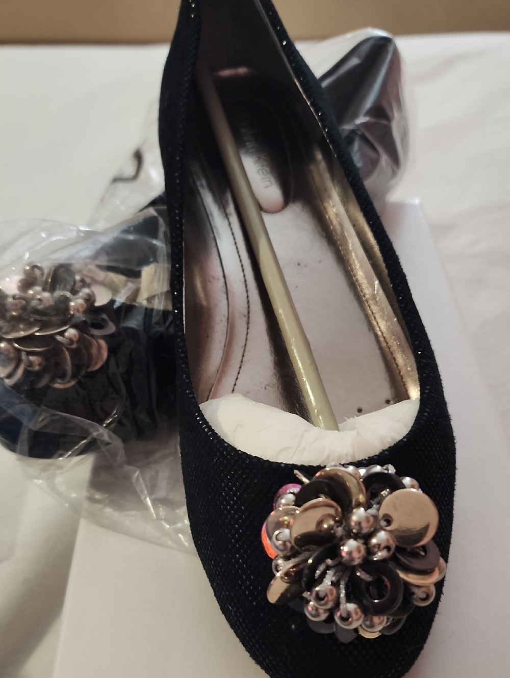 Calvin Klein Black Sequin-Embellished Ballet Flats